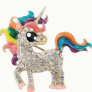 Unicorn Pony Sparkling Brooch  & Rainbow Mane Pastel Pink Rhinestone Brooch Pin